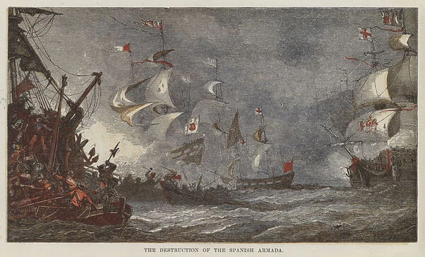 The Destruction of the Spanish Armada (colour litho)