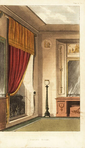 Dining-room window curtain and sideboard in the classical style