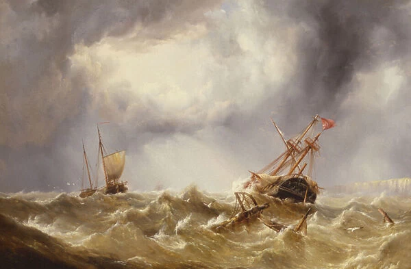 Dismasted in a Storm off the Kent Coast (oil on canvas)