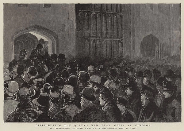 Distributing the Queens New Year Gifts at Windsor (engraving)