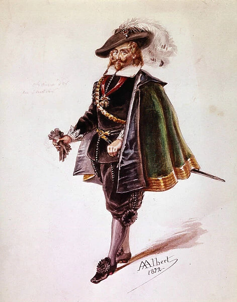 Don Salluste costume for Victor Hugos Ruy Blas. Drawing by Albert of 1872