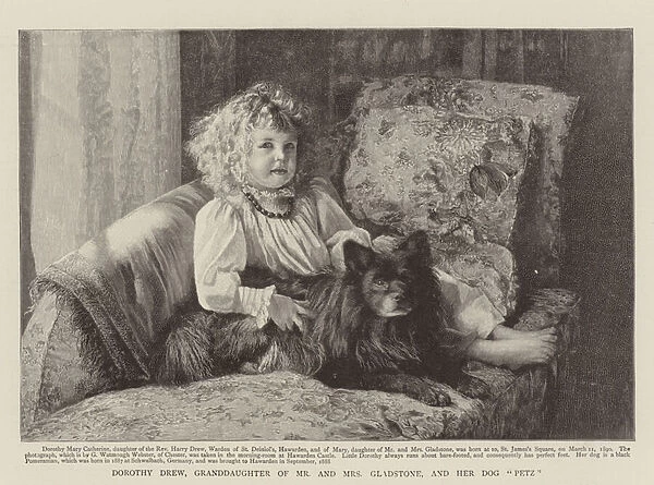 Dorothy Drew, Granddaughter of Mr and Mrs Gladstone, and her Dog 'Petz'(engraving)