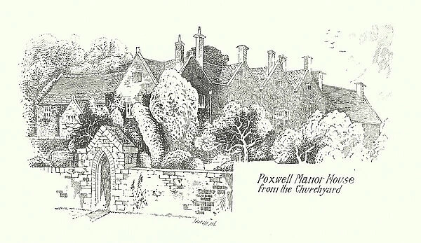 Dorset: Poxwell Manor House from the Churchyard (litho)