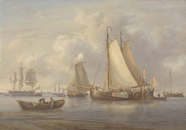 Dutch Fishing Boats at Anchor in an Estuary, c. 1850-60