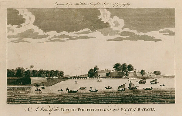 Dutch fortifications and port of Batavia, Java (engraving)