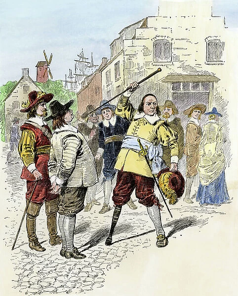 The Dutch governor of the colony of the New Netherlands Pierre Stuyvesant (Peter or Pieter Stuijvesant or Petrus Stuyvesant, 1611-1672) haranged the citizens of New Amsterdam (New Amsterdam or New Amsterdam) against the English, 17th century