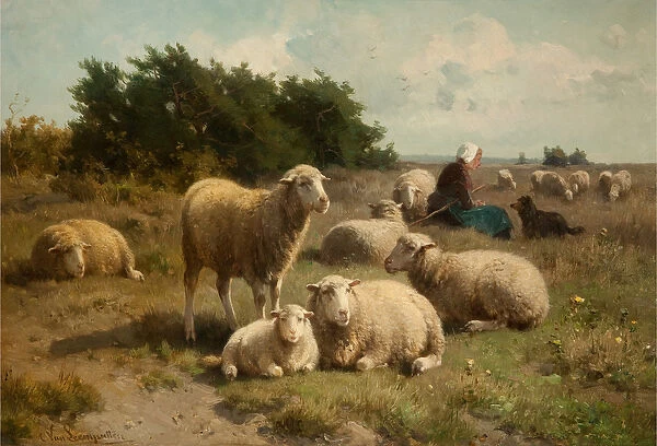 Dutch Landscape with Shepherdess (oil on canvas)