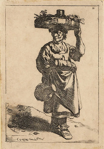 Dutch peasant woman carrying a basket on her head, 17th century. 1803 (engraving)