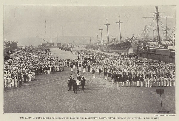 The Early Morning Parade of Bluejackets forming the Portsmouth Depot, Captain Hammet and Officers in the Centre (b  /  w photo)