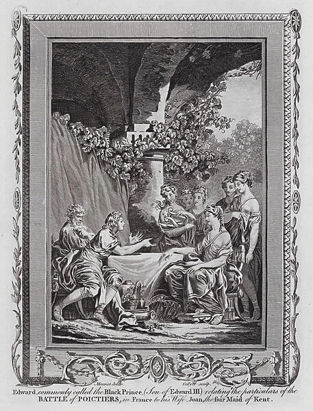 Edward, the Black Prince, recounting the Battle of Poitiers to his wife, Joan of Kent (engraving)