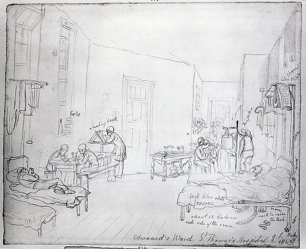 Edwards Ward, St. Thomass Hospital, London, 1843 (pencil on paper)