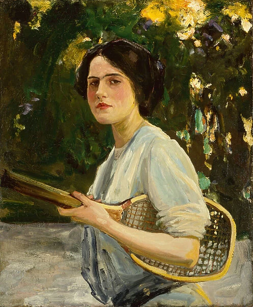 Eileen Lavery Holding a Tennis Racket, 1909 (oil on canvas)