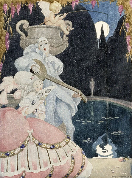 Elegante et Pierrot, 1918 (watercolour on paper)