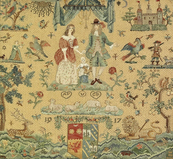 Embroidered panel worked by Ethel, Lady Brabourne, 1917 (embroidery)