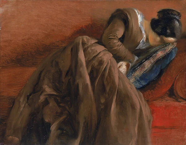 Emilie, the Artists Sister, Asleep, c. 1848 (oil on paper mounted on canvas)