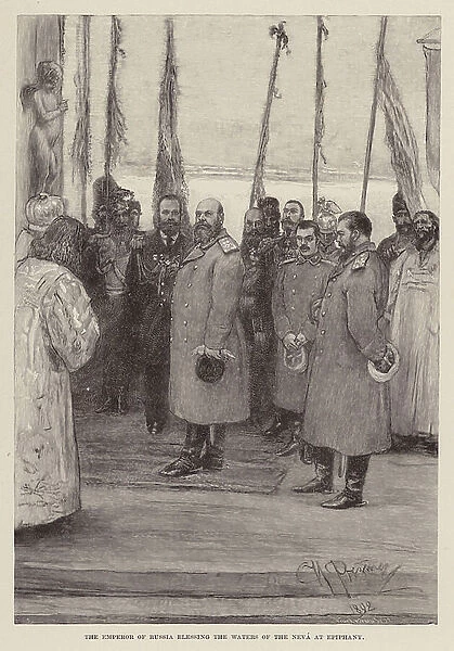 The Emperor of Russia blessing the waters of the Neva at Epiphany (engraving)