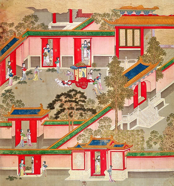 Emperor Wu Ti (156-87, r. 141-87 BC), leaving his palace