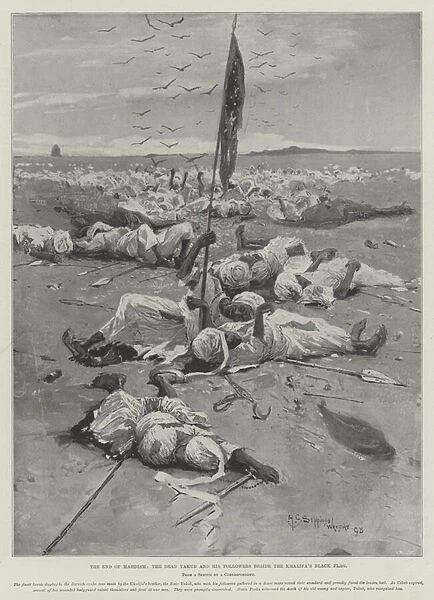 The End of Mahdism, the Dead Yakub and his Followers beside the Khalifas Black Flag (litho)