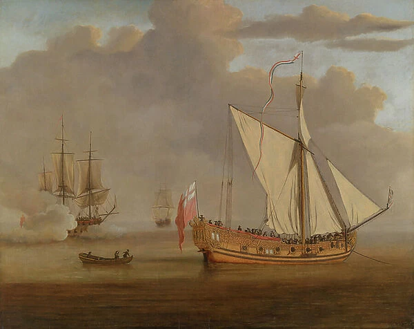The English Yacht 'Portsmouth' at Anchor, 1675 (oil on panel)