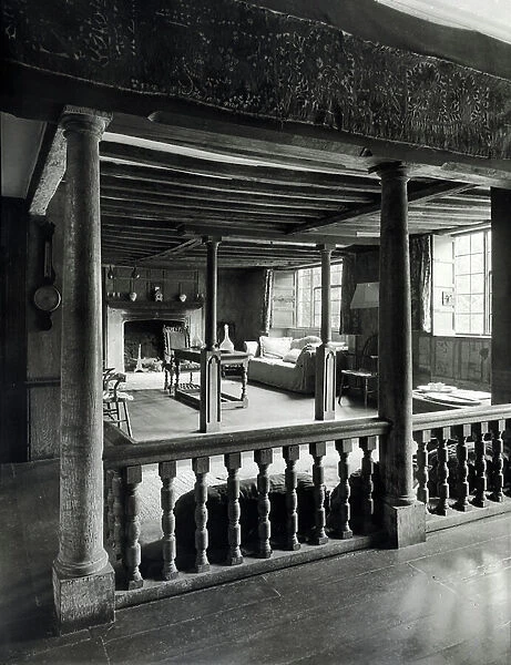 The entrance hall at the Manor House, Sutton Courtenay, from The English Manor House (b / w photo)