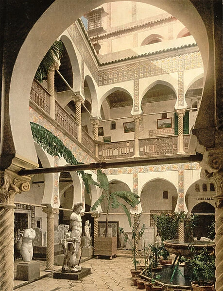 Entrance Hall, Museum of Antiquities, Algiers, pub. c. 1900 (colour litho)