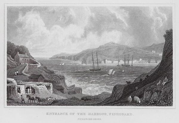 Entrance of the Harbour, Fishguard, Pembrokeshire (engraving)