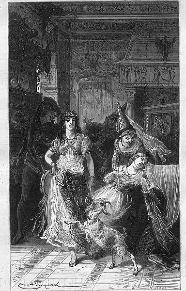 Esmeralda and Fleur de Lys (Fleur-de-Lys). Illustration of 'Notre Dame de Paris'
