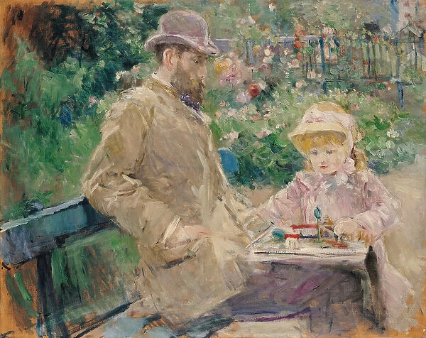 Eugene Manet (1833-92) with his daughter at Bougival, c. 1881 (oil on canvas)