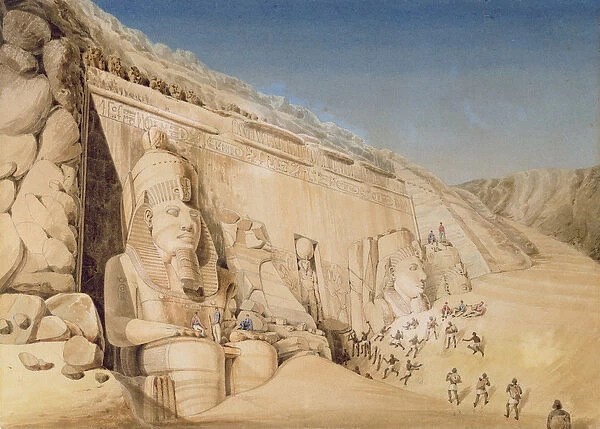 The Excavation of the Great Temple of Ramesses II, Abu Simbel, 1819 (w  /  c on paper)