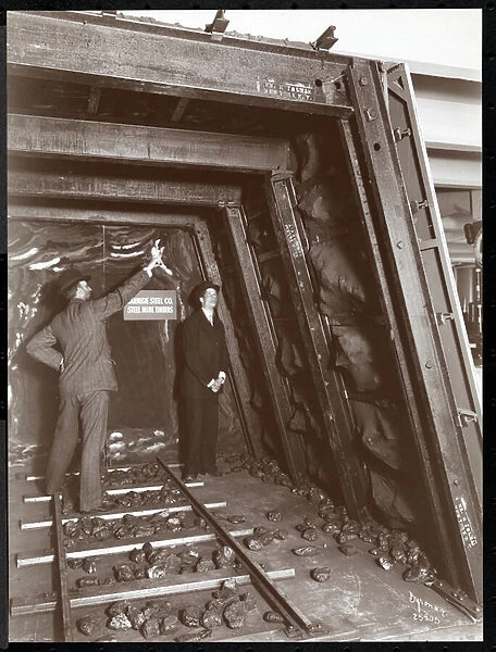 Exhibit of a mine shaft using steel mine timbers by the Carnegie Steel Co