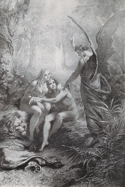 Expulsion of Adam and Eve from Paradise, Scene 2 from Imre Madachs poem The Tragedy of Man (engraving)