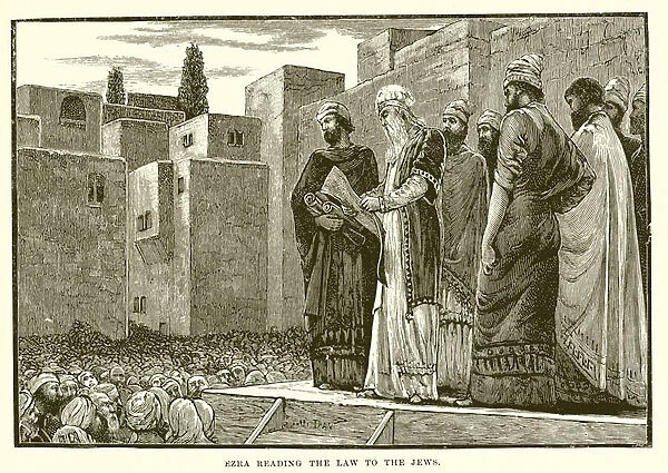 Ezra reading the law to the Jews (engraving)