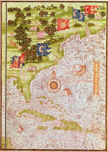 F. 52v Map of Florida and the Antilles, from Cosmographia Universelle, 1555