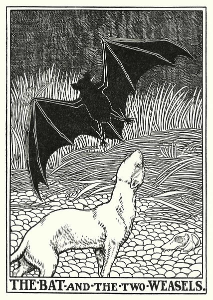Fables of La Fontaine: The bat and the two weasels (litho)