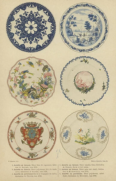 Faience and porcelain plates, 17th and 18th Century (colour litho)