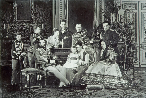 Family Portrait of Emperor Alexander II (b  /  w photo)