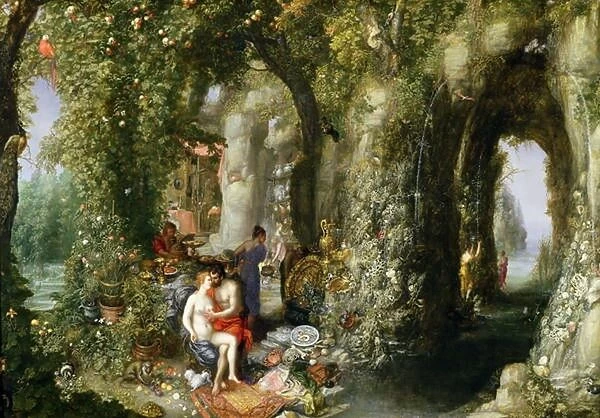 A Fantastic cave with Odysseus and Calypso (oil on canvas)
