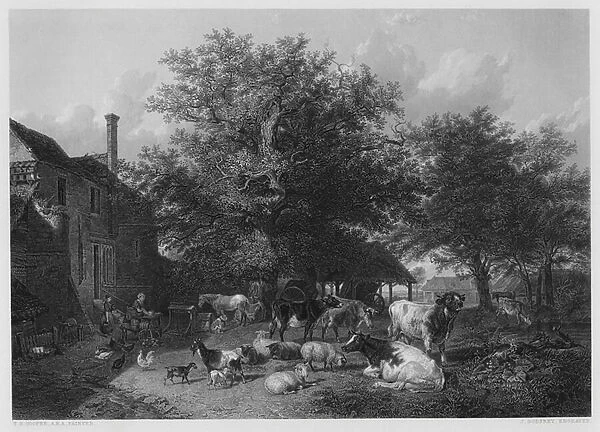 The Farm-Yard, from the picture in the Vernon Gallery (engraving)