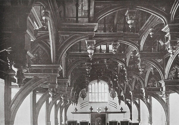 Farringdon Without, Middle Temple, Hall-roof, 1562-1570, looking W (b / w photo)