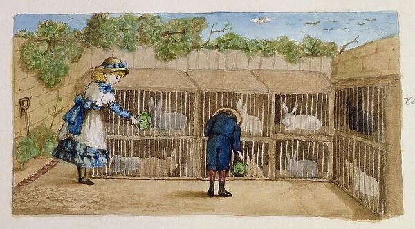 Feeding the Rabbits, 1883 (w  /  c on paper)