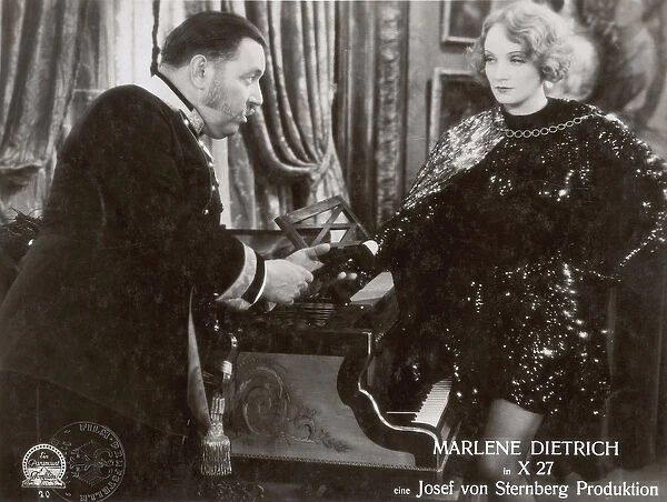 Still from the film Dishonored with Warner Oland and Marlene Dietrich