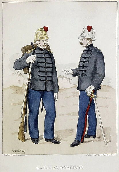 Firefighters uniforms - drawing by Ludovic, 1889