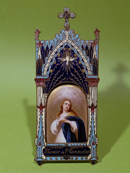 First communion souvenir depicting the Virgin and the Holy Spirit