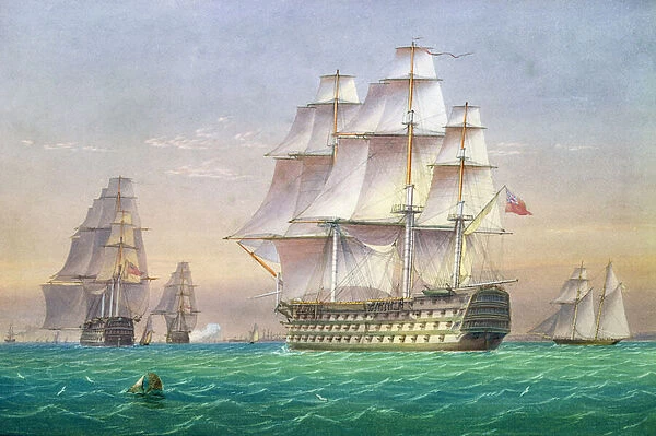 Three first rate ships of the line entering Portsmouth harbour (w / c on paper)