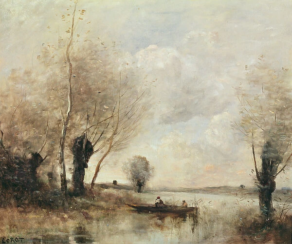 Fishermen moored at a bank (oil on canvas)