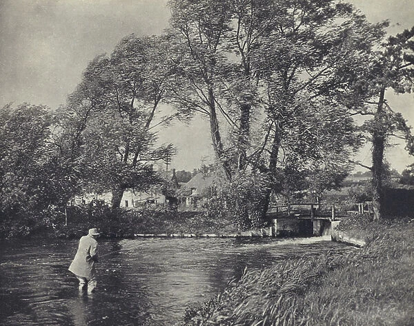 Fishing in a gale at Ramsbury (b / w photo)
