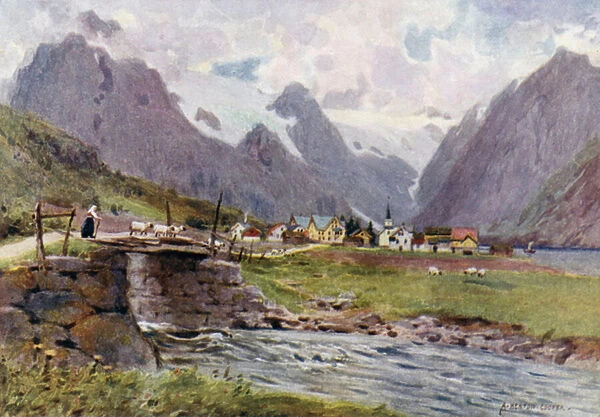 Fjaerland, Sogne Fjord (colour litho)
