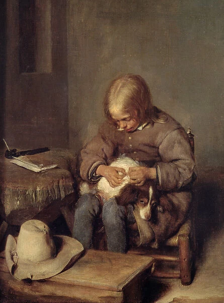 The Flea-Catcher (Boy with his Dog) c. 1655 (oil on canvas)