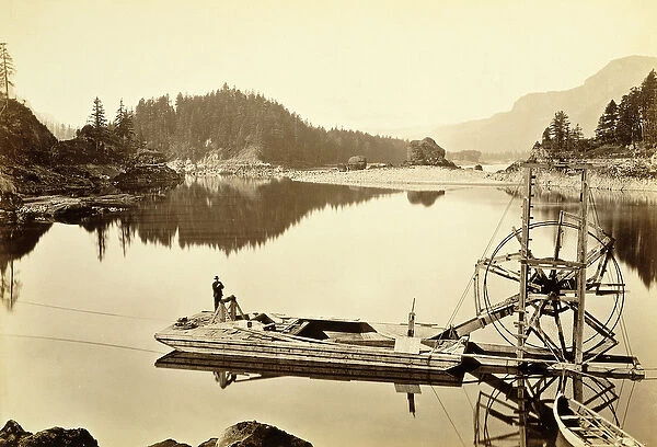 Floating Salmon Wheel, Cascades, 1867 (albumen print)