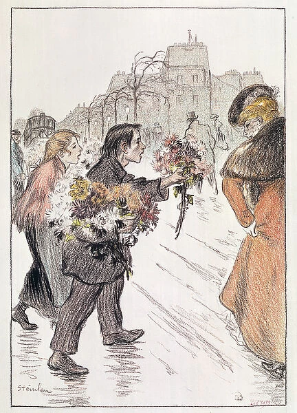 Florists walking around the outer Boulevards (pencil and crayon on paper)